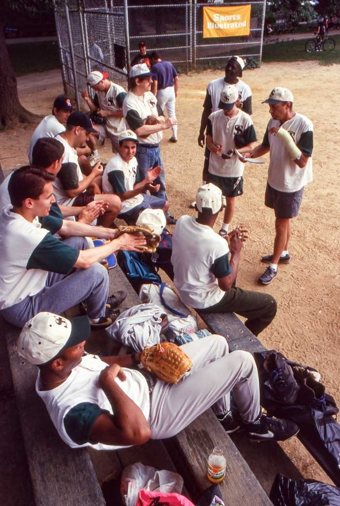 Goodman (in his championship-sealing cast), leading SI to a title in 1995.